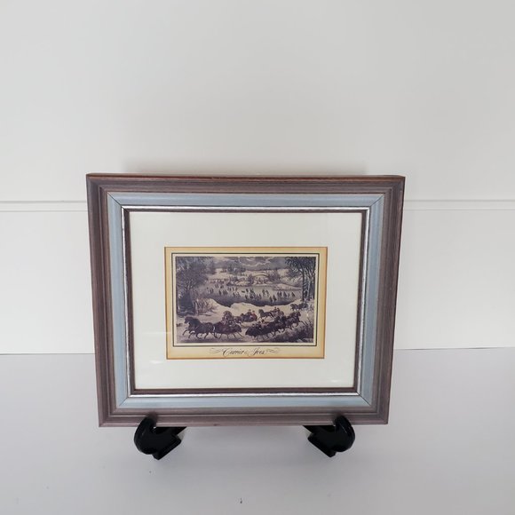 Vtg CURRIER & IVES Framed Print New York CENTRAL PARK IN WINTER Scene Horses - Picture 5 of 9